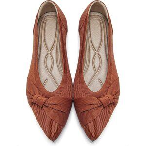 Women's Pointed Toe Knit Brown Flats Comfortable Lightweight Dressy Casual Shoes